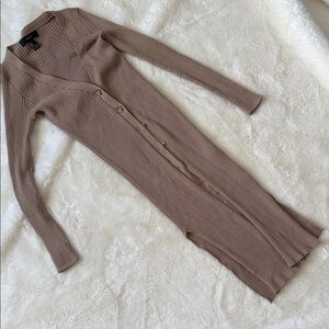 Ribbed Button-Front Knit Jumpsuit in Taupe